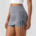 Gonna sportiva a vita alta, finto due pezzi anti-riflesso con coulisse per yoga fitness. - Taglia L / Pantaloni e gonne / Grigio Roccia Marina