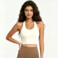 Reggiseno sportivo bianco incrociato dietro, top corto imbottito da yoga per fitness e palestra. - Taglia S / Top / Avorio
