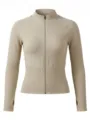 Giacca da Yoga a Coste con Zip Kaki Maniche Lunghe Sportive Con Fori per Pollici - Taglia S / Top / Kaki