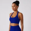 Soutien-gorge de sport bleu dos nu avec col en U pour le fitness et entraînement de yoga. - L / Hauts / Bleu
