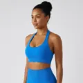 Reggiseno sportivo blu all'americana, top yoga schiena scoperta scollo U, push-up traspirante. - XS / Blu Elettrico