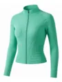 Giacca da yoga a coste con zip donna manica lunga aderente top sportivo fitness menta - Taglia S / Top / Verde