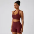 Ensemble de sport bordeaux soutien-gorge halter et short taille haute pour yoga fitness. - S / Haut Et Bas / Bordeaux