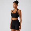 Femme Noir Uni Halter Sport Soutien-Gorge et Taille Haute Fitness Yoga Shorts Ensemble Chic - S / Haut Et Bas / Noir