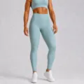 Leggings da yoga per fitness senza cuciture a vita alta con set di reggiseno sportivo - Taglia S / Pantaloni Verdi