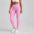Leggings da yoga rosa a vita alta per donna, pantaloni sportivi elasticizzati per fitness. - Taglia S / Pantaloni rosa diamante