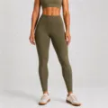 Leggings da yoga a vita alta verde oliva da donna, pantaloni sportivi fitness elasticizzati. - Taglia S / Pantaloni oro profumato