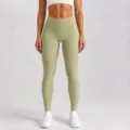 High waist seamless yoga pants, peach lift workout fitness leggings for women, olive green. - M / Bean Green Trousers