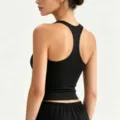 Débardeur de sport noir dos nageur pour femme, haut respirant pour yoga fitness et entraînement. - S / Noir (Avec Coussinet de Poitrine)
