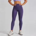 High-waisted seamless yoga pants, tummy control fitness leggings, peach lift sports workout pants - S / Eggplant Purple Leggings