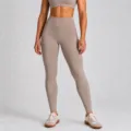 High waist seamless nude feel yoga leggings in khaki, peach lift fitness activewear. - S / Bottoms / Khaki