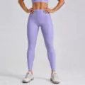 High waist purple fitness yoga pants peach hip shaping seamless active leggings for women. - Light Purple Pants / S