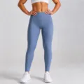Blue high waist seamless yoga leggings tummy control tight fitness gym pants for women - Fog Blue Trousers / S