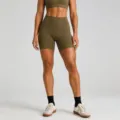 High waist olive green gym shorts and sports bra set for women fitness athletic wear workout. - Scented Gold Shorts / S