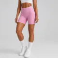 Pink high-waisted yoga shorts for women, stretchy fitness activewear for gym workouts. - Pink Diamond Shorts / S