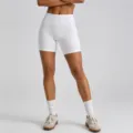 White high waist yoga shorts for women, seamless fitness running workout activewear pants. - Milky White Shorts / S