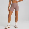 High-waisted fitness yoga shorts for women, breathable athletic activewear for gym workouts. - Milk Tea Shorts / S