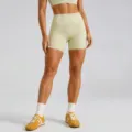 High waist seamless yoga shorts for women, tummy control fitness athletic biker shorts. - Light Grass Green Shorts / S