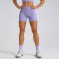 High waist seamless fitness yoga shorts for women workout gym athletic sportswear activewear - Light Purple Shorts / S