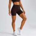 Brown high waist yoga shorts for women, seamless fitness activewear and workout biker pants. - Dark Coffee Shorts / XL