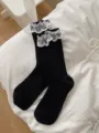 Femmes Noir Blanc Dentelle Volant Mi-Tube Chaussettes Coton Japonais JK Lolita Style Mode - Femmes 35-39 / Noir