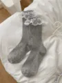 Chaussettes mi-hautes en coton dentelle à volants style JK japonais gris, sweet Lolita. - Femmes 35-39 / Gris