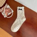 Korean style bow mid-tube socks for women, cute retro polka dot casual cotton hosiery items. - One Size / B1-04 Bowknot & Polka Dots