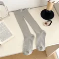 Grey bow calf socks, knit slouch long socks for women, sweet JK lolita style hosiery. - One Size / Light Gray