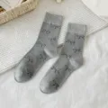 Calzini grigi con fiocco donna stile coreano carino calzini in maglia vintage casual - Taglia unica / Grigio chiaro