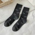 Calzini grigi a metà polpaccio con fiocco da donna, calze di cotone stile coreano. - Taglia unica / Grigio scuro