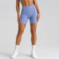 High-waisted seamless yoga shorts in blue, peach butt-lifting fitness and sport activewear. - Sky Blue Shorts / S