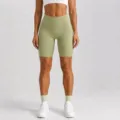 High waist seamless yoga shorts for women, tummy control fitness athletic activewear. - Sage Green Bermuda Shorts / S