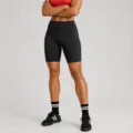 High waist fitness yoga shorts for women, seamless black athletic biker shorts for gym workout. - Black Bermuda Shorts / S