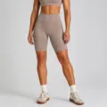 High-waisted seamless biker yoga shorts for women, tummy control workout activewear. - Khaki Bermuda Shorts / S
