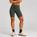 Dark green high-waisted yoga shorts, seamless fitness activewear biker shorts for women. - Dark Green Bermuda Shorts / S