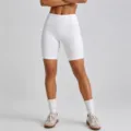 High-waist white yoga shorts, seamless fitness athletic leggings, gym workout activewear for women. - Milky White Bermuda Shorts / M