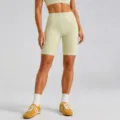 Light green high waist athletic yoga shorts, seamless fitness biker shorts variant. - Pale Grass Green Bermuda Shorts / S