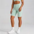 High waist seamless yoga shorts for women gym fitness running workout activewear apparel - Light Green Bermuda Shorts / S