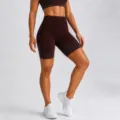 High-waisted brown sports fitness yoga shorts for women activewear athletic gym clothing - Dark Coffee Bermuda Shorts / S