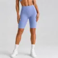 High waist seamless yoga shorts for women, light blue athletic fitness activewear leggings. - Sky Blue Bermuda Shorts / S
