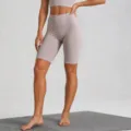 High waist seamless yoga shorts in taupe, nude feel fitness leggings for gym workout and daily wear. - Fish-Belly Grey Bermuda Shorts / S