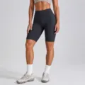 High-waisted dark grey fitness yoga shorts, comfortable nude feeling shaping athletic tights. - Dark Grey Bermuda Shorts / XL