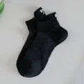 Black bow embroidered ankle socks, summer breathable hollow-out mesh women short socks. - One Size / Black