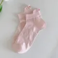 Pink bow embroidered short socks for women, cute summer breathable cotton ankle socks. - One Size / Pink
