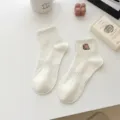 Cute capybara embroidered short white socks for women, sweet college style daily wear. - 36-42 / Short-Side