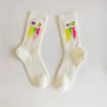 Dames Witte Kuitlange Socken Kleurrijke Penseelstreek Borduurwerk Dagelijks Wear - Eén maat / Wit