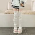 White knit leg warmers, cozy ribbed over the knee long socks for winter daily warm wear - One Size / 70cm / White