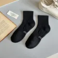 Men's black athletic cotton crew socks, thick towel bottom sport running socks for men. - Crew Socks / Black
