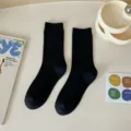 Schwarze einfarbige Rippstrick-Wadenstrümpfe für Damen, koreanischer Stil bequeme Baumwollsocken. - Einheitsgröße / Schwarz
