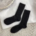 Thick warm speckled cable knit wool mid tube socks women winter cozy black hosiery variant - One Size / Black